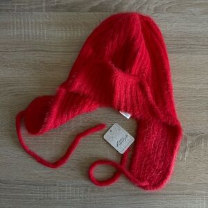 Free People Red Fuzzy Trapper Hat